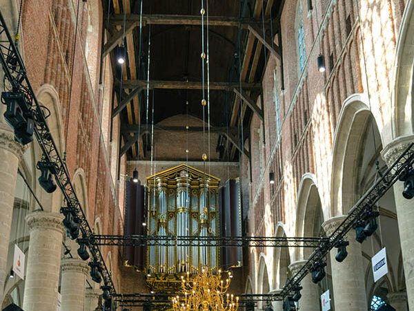 View of the Pieterskerk in Leiden with a view of the Van Hagerbeer organ (rarely opened). The Pilgrims attended services here! #travel #leiden #holland #netherlands