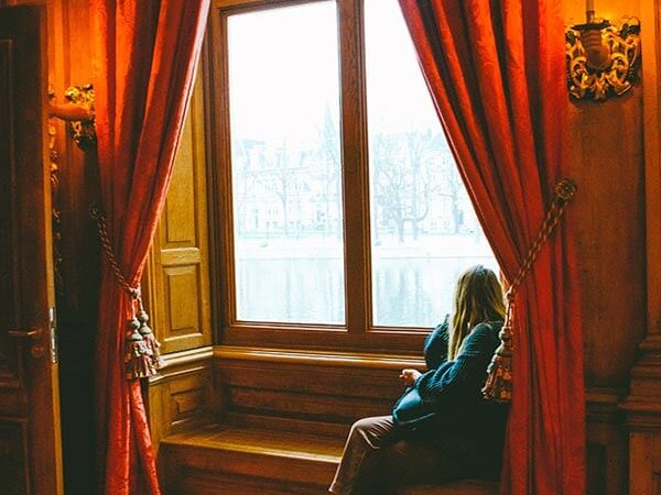 Girl enjoying views from the Mauritshuis museum in the Hague