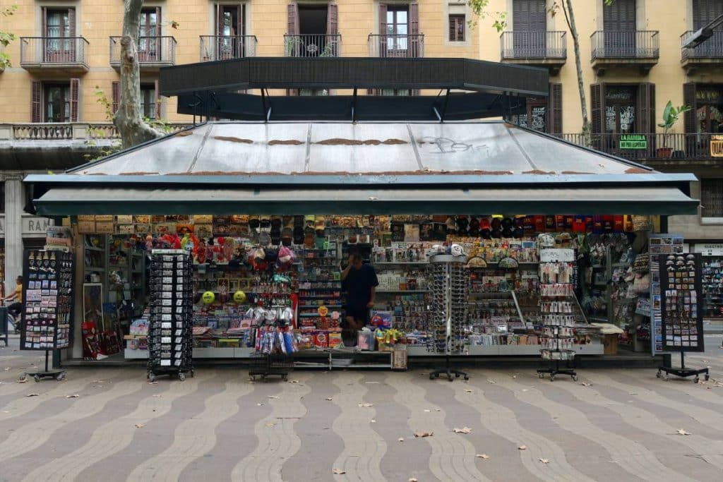 Best Barcelona Souvenirs ,A news stand selling souvenirs on La Rambla in Barcelona